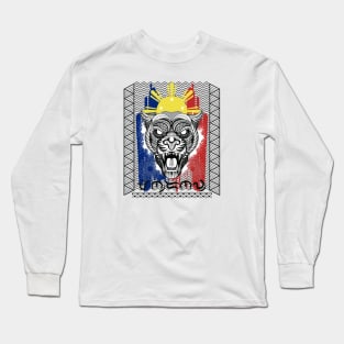 Philippine Flag Tribal line Art Tiger/Baybayin word Mindanaw (Mindanao) Long Sleeve T-Shirt